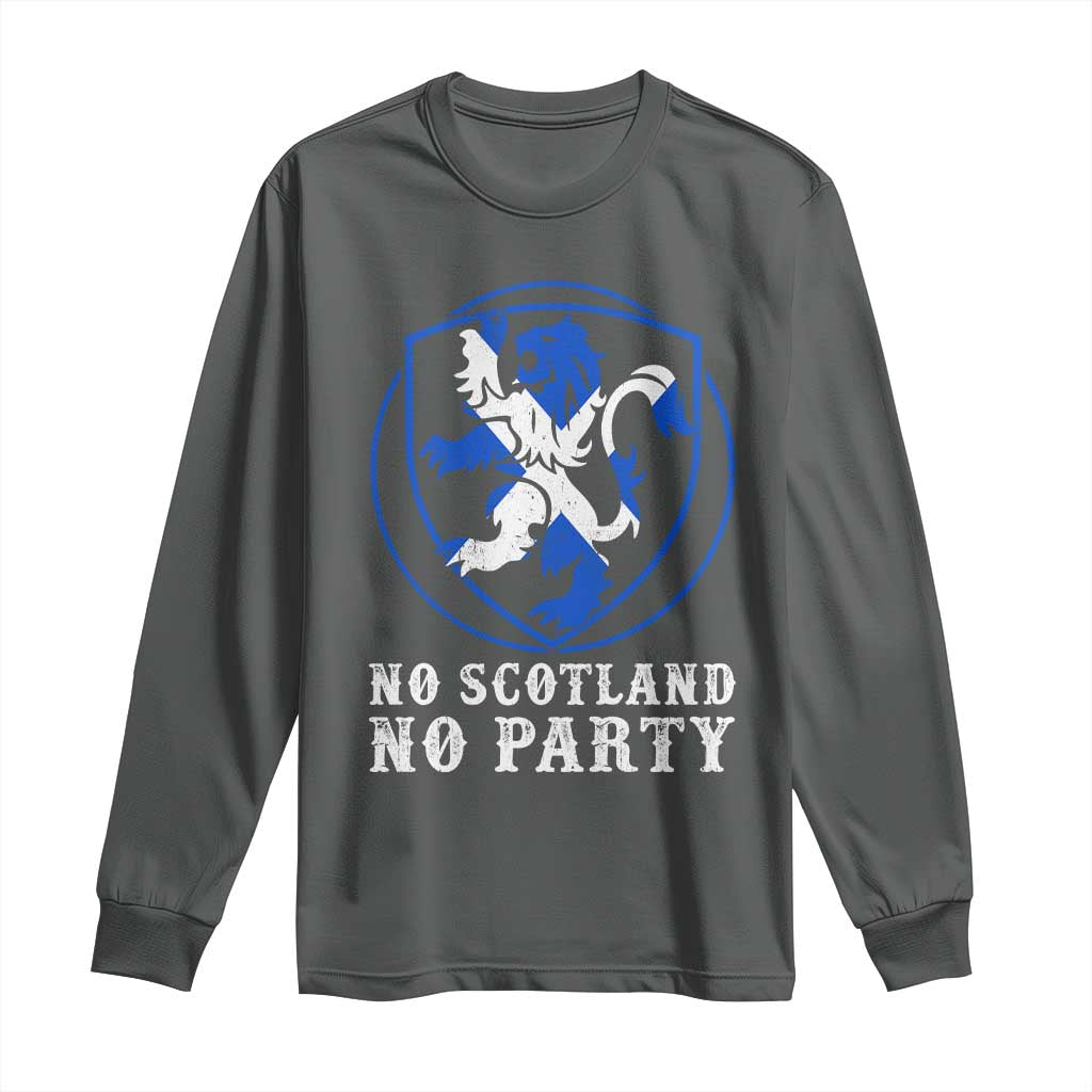 No Scotland No Party Distressed Shield Saltire Cross Long Sleeve Shirt Vintage Football Fans Game Day