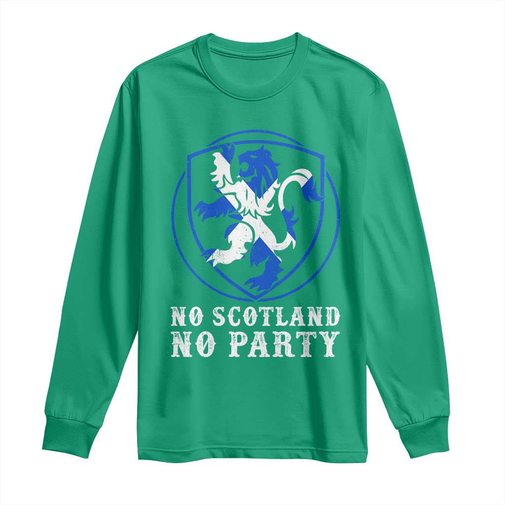 No Scotland No Party Distressed Shield Saltire Cross Long Sleeve Shirt Vintage Football Fans Game Day