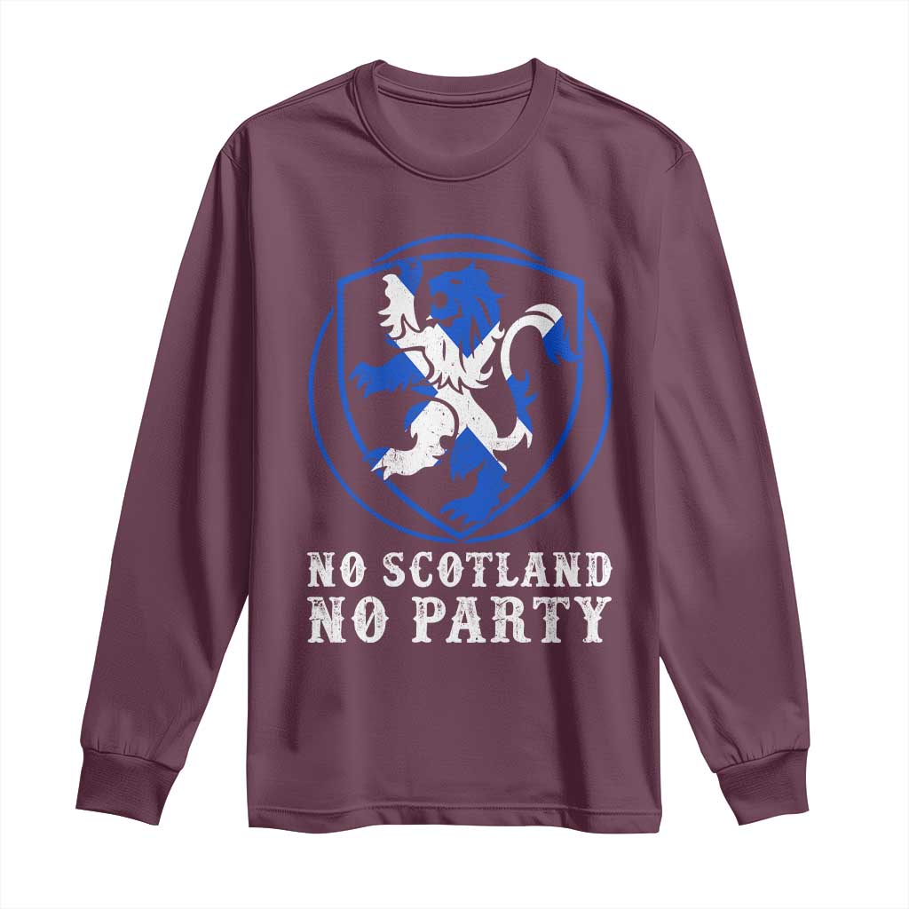 No Scotland No Party Distressed Shield Saltire Cross Long Sleeve Shirt Vintage Football Fans Game Day