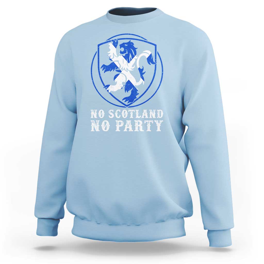 No Scotland No Party Distressed Shield Saltire Cross Sweatshirt Vintage Football Fans Game Day