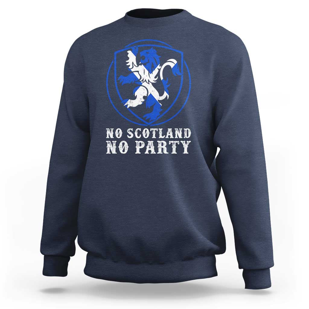No Scotland No Party Distressed Shield Saltire Cross Sweatshirt Vintage Football Fans Game Day