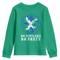 No Scotland No Party Distressed Shield Saltire Cross Youth Sweatshirt Vintage Football Fans Game Day