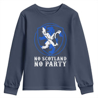 No Scotland No Party Distressed Shield Saltire Cross Youth Sweatshirt Vintage Football Fans Game Day