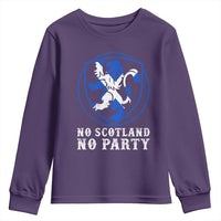 No Scotland No Party Distressed Shield Saltire Cross Youth Sweatshirt Vintage Football Fans Game Day