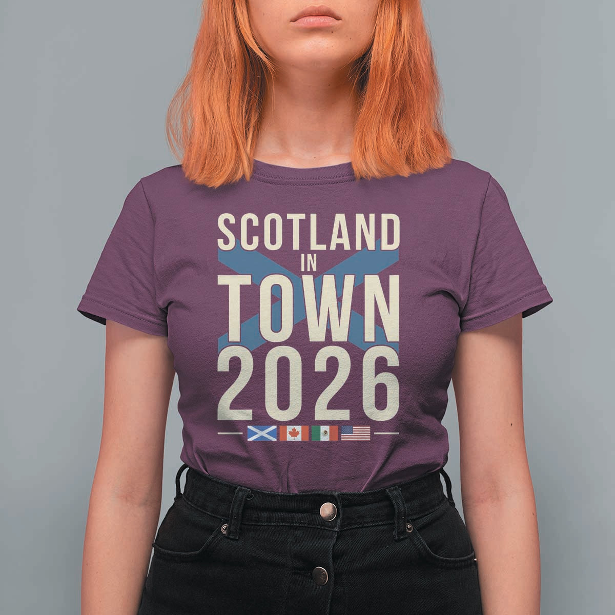 Scotland in Town 2026 Football Fans T Shirt For Women Soccer Tournament North American Sports Lovers