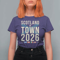 Scotland in Town 2026 Football Fans T Shirt For Women Soccer Tournament North American Sports Lovers
