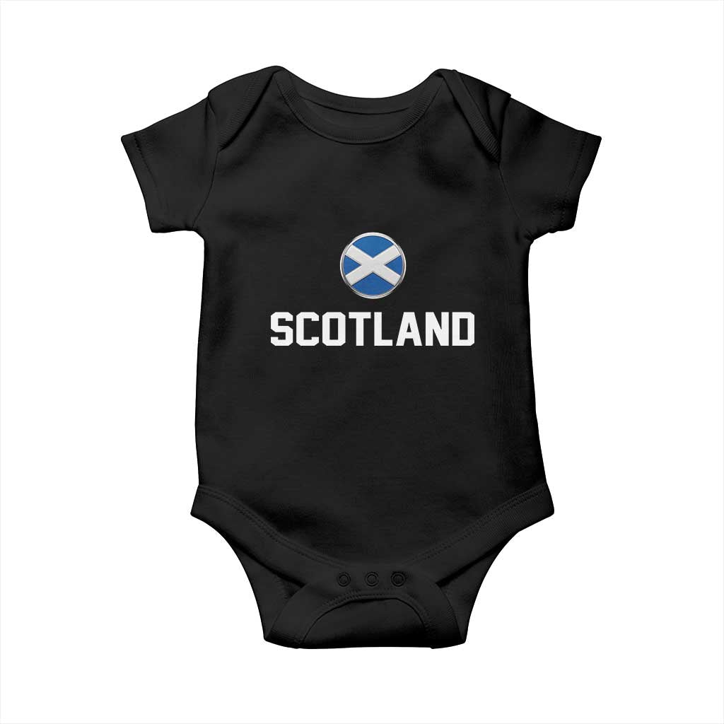 Scotland Round Saltire Flag Emblem Baby Onesie Classic Varsity Typography Sports Fans