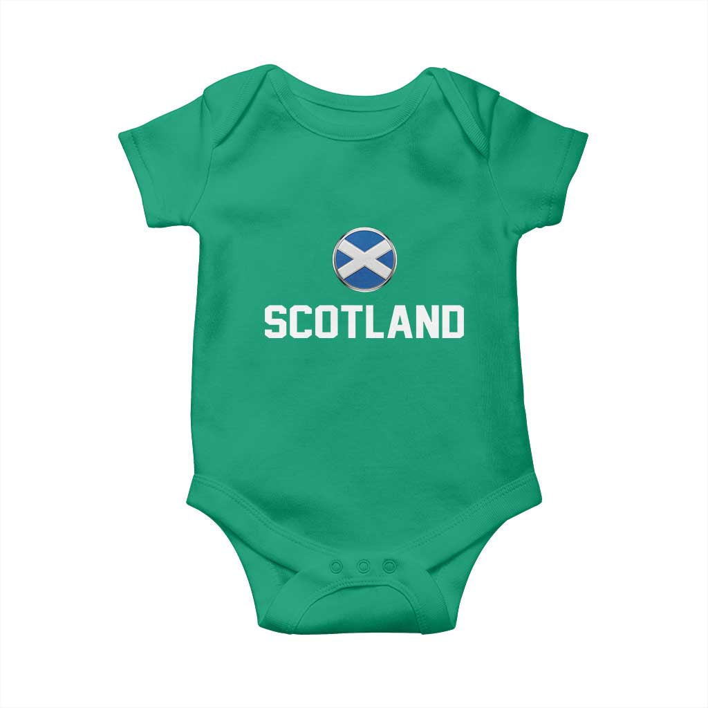 Scotland Round Saltire Flag Emblem Baby Onesie Classic Varsity Typography Sports Fans