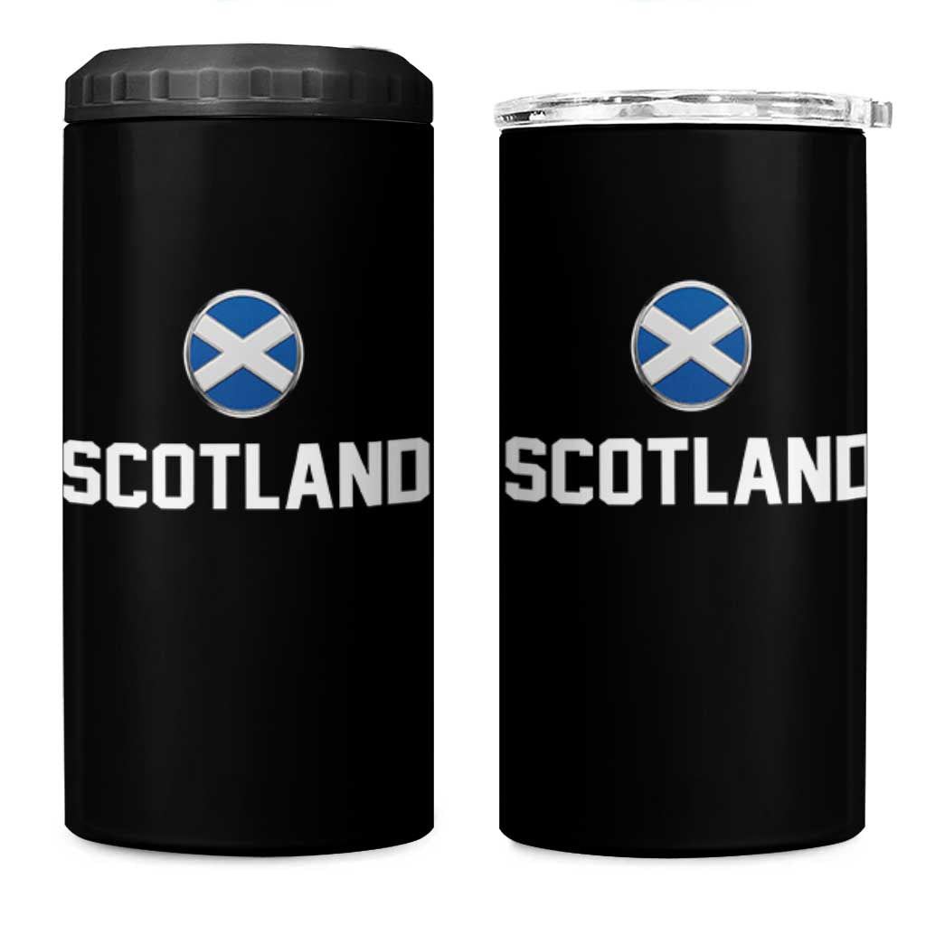 Scotland Round Saltire Flag Emblem 4 in 1 Can Cooler Tumbler Classic Varsity Typography Sports Fans