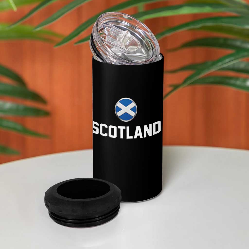 Scotland Round Saltire Flag Emblem 4 in 1 Can Cooler Tumbler Classic Varsity Typography Sports Fans