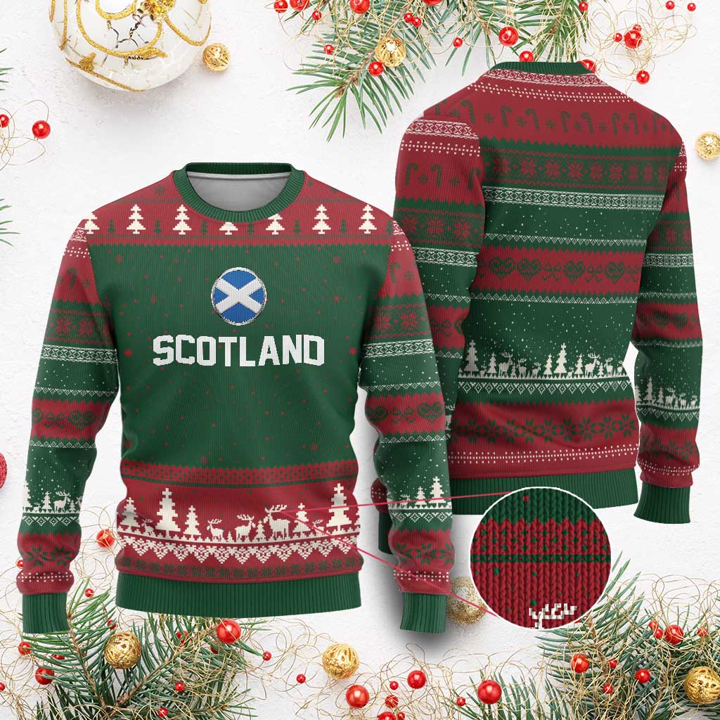 Scotland Round Saltire Flag Emblem Ugly Christmas Sweater Classic Varsity Typography Sports Fans