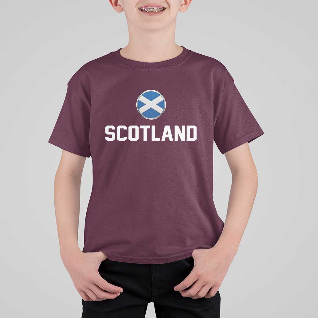 Scotland Round Saltire Flag Emblem T Shirt For Kid Classic Varsity Typography Sports Fans