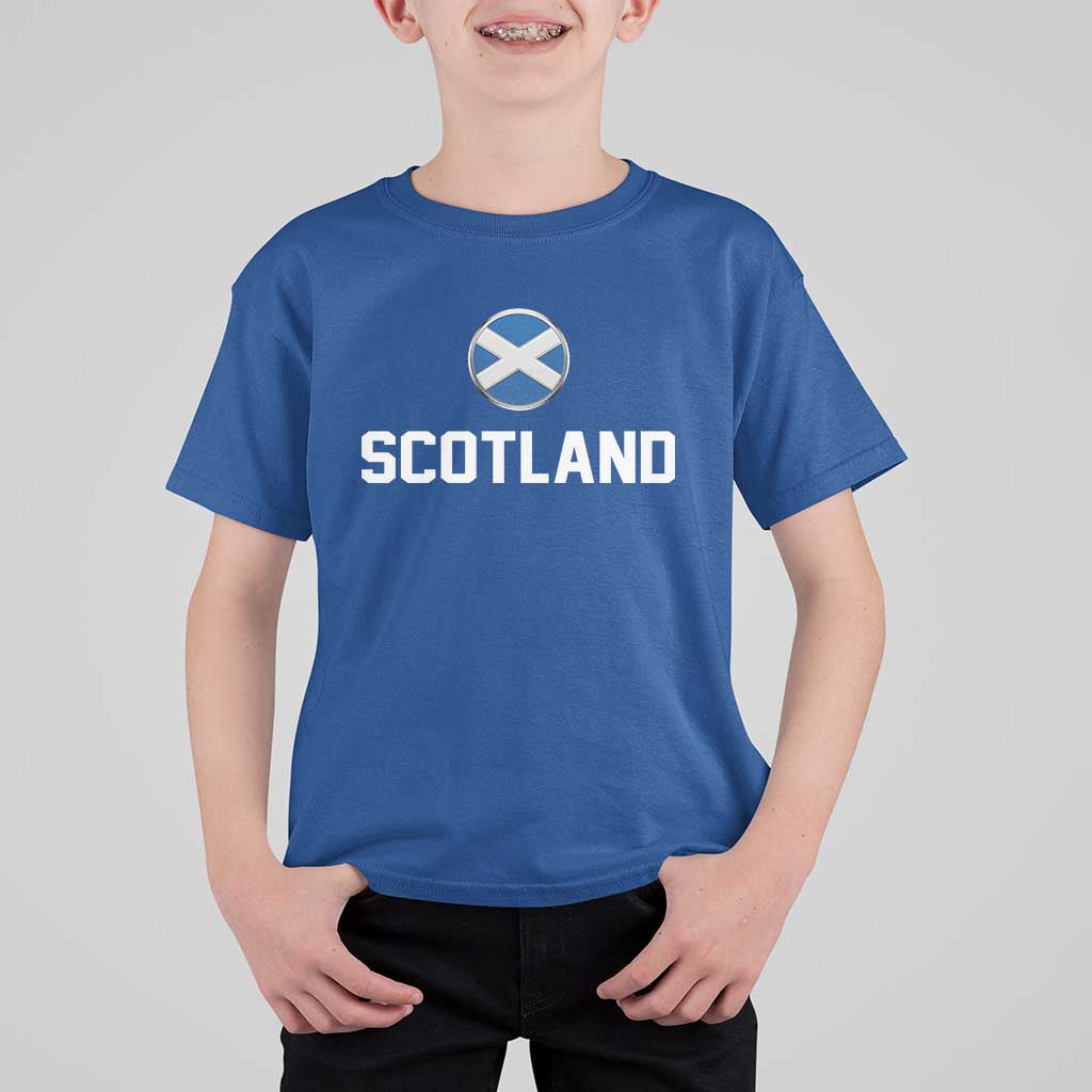 Scotland Round Saltire Flag Emblem T Shirt For Kid Classic Varsity Typography Sports Fans