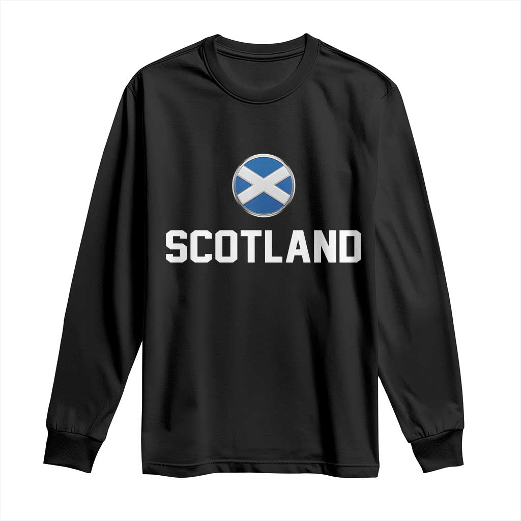 Scotland Round Saltire Flag Emblem Long Sleeve Shirt Classic Varsity Typography Sports Fans