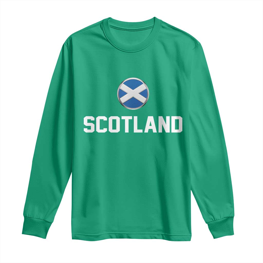 Scotland Round Saltire Flag Emblem Long Sleeve Shirt Classic Varsity Typography Sports Fans