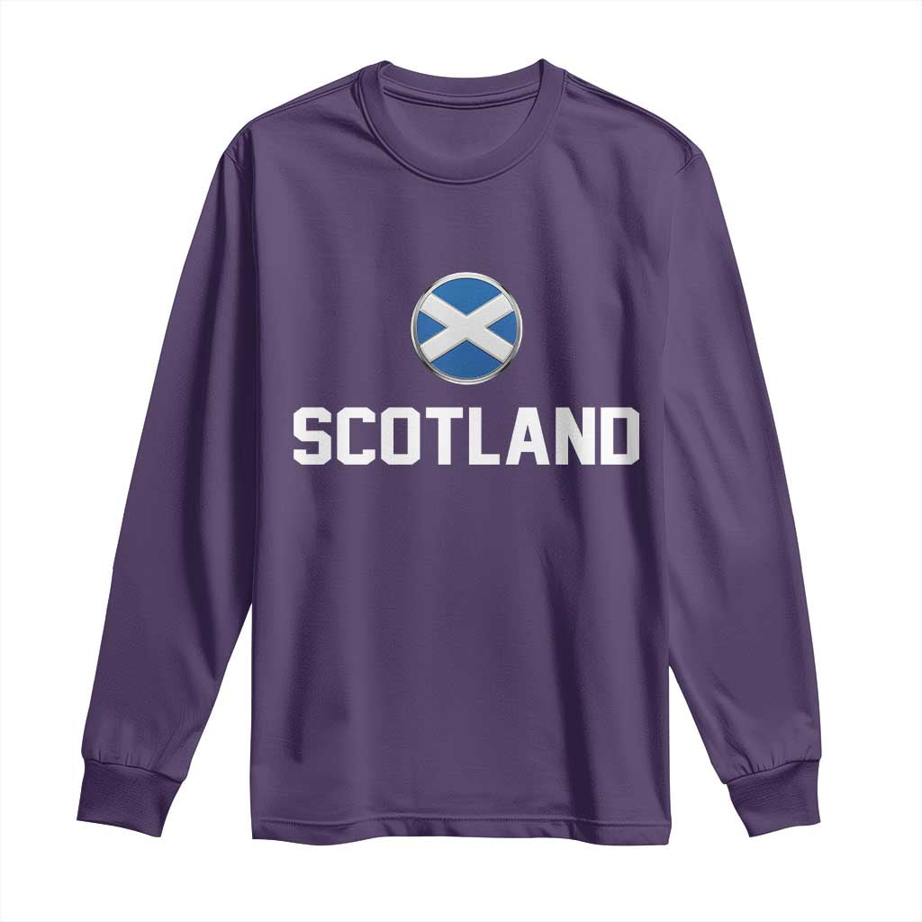 Scotland Round Saltire Flag Emblem Long Sleeve Shirt Classic Varsity Typography Sports Fans