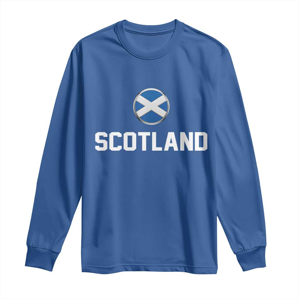 Scotland Round Saltire Flag Emblem Long Sleeve Shirt Classic Varsity Typography Sports Fans