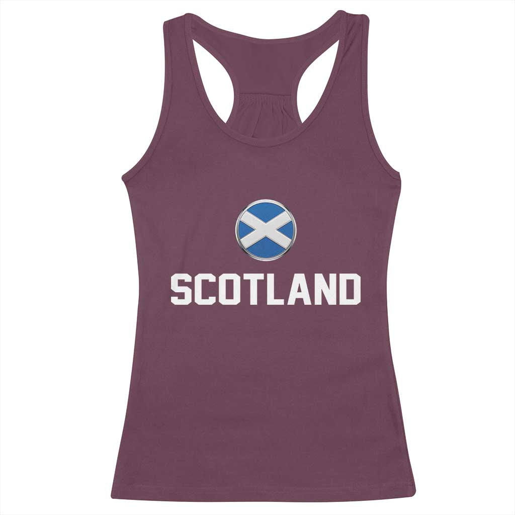 Scotland Round Saltire Flag Emblem Racerback Tank Top Classic Varsity Typography Sports Fans