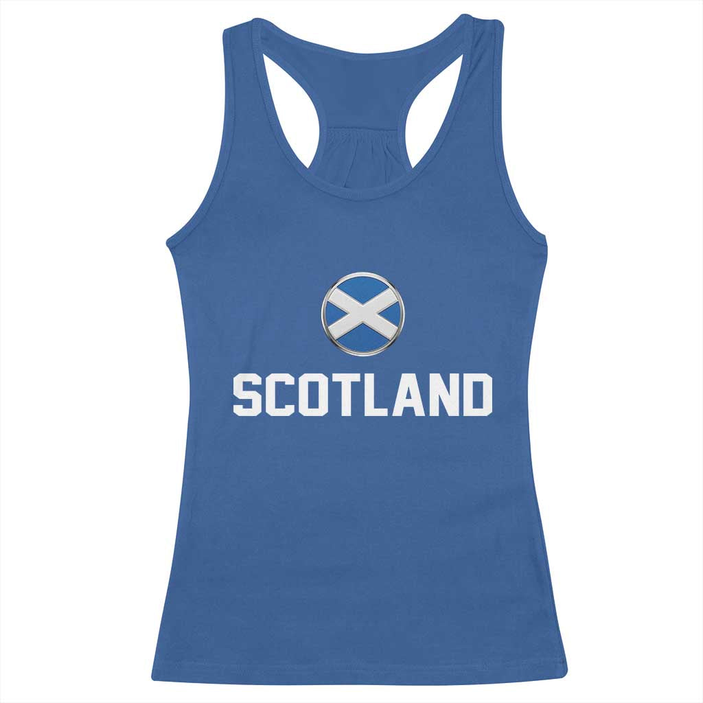 Scotland Round Saltire Flag Emblem Racerback Tank Top Classic Varsity Typography Sports Fans