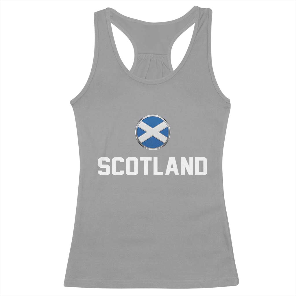 Scotland Round Saltire Flag Emblem Racerback Tank Top Classic Varsity Typography Sports Fans