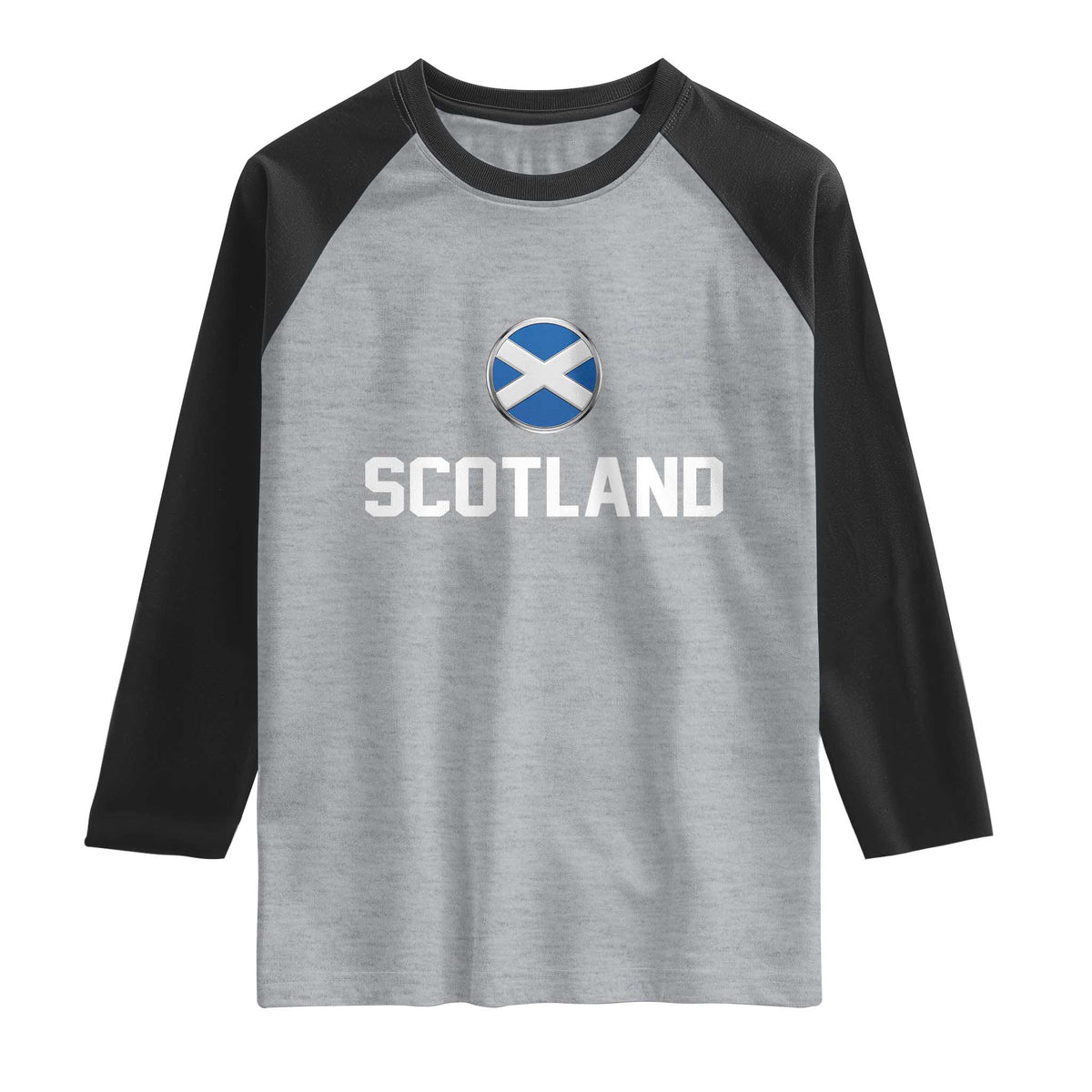 Scotland Round Saltire Flag Emblem Raglan Shirt Classic Varsity Typography Sports Fans