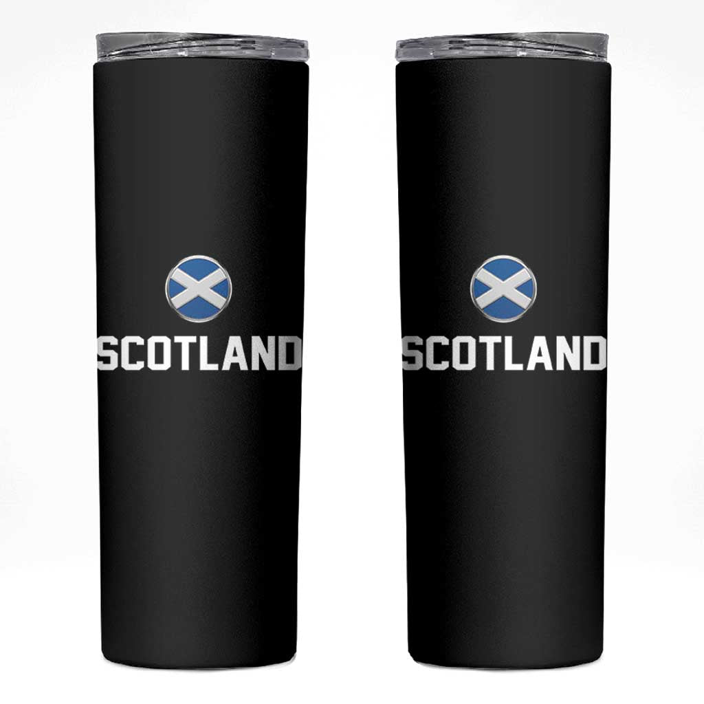 Scotland Round Saltire Flag Emblem Skinny Tumbler Classic Varsity Typography Sports Fans