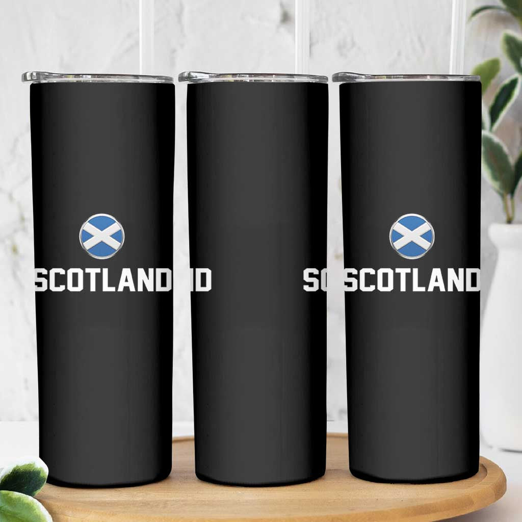 Scotland Round Saltire Flag Emblem Skinny Tumbler Classic Varsity Typography Sports Fans