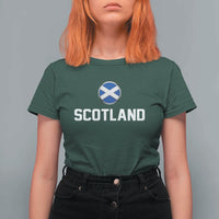 Scotland Round Saltire Flag Emblem T Shirt For Women Classic Varsity Typography Sports Fans