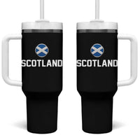 Scotland Round Saltire Flag Emblem Tumbler With Handle Classic Varsity Typography Sports Fans