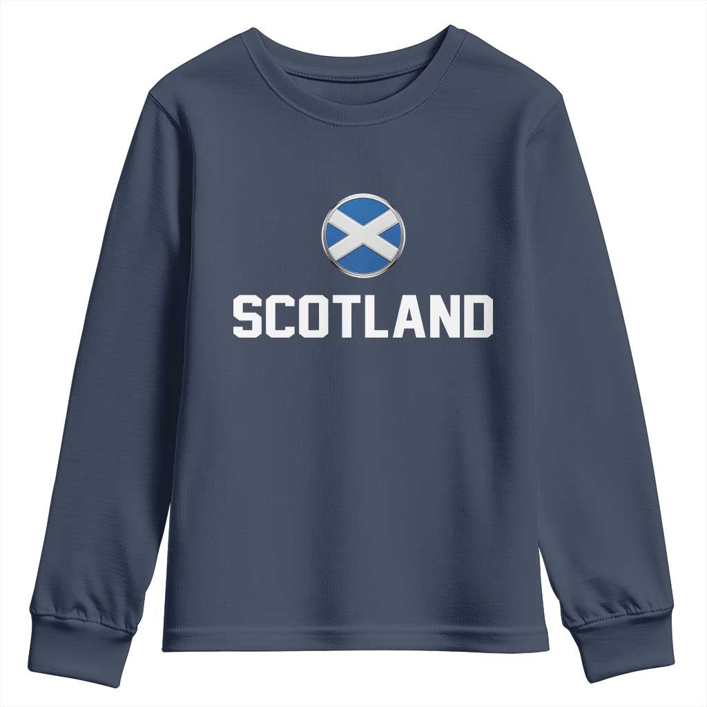 Scotland Round Saltire Flag Emblem Youth Sweatshirt Classic Varsity Typography Sports Fans