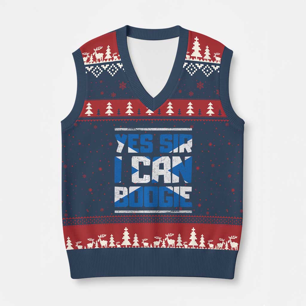 Funny Scottish Anthem Fan Saltire Flag V-Neck Knit Sweater Vest Yes Sir I Can Boogie Sports Style Scotland Football Supporters