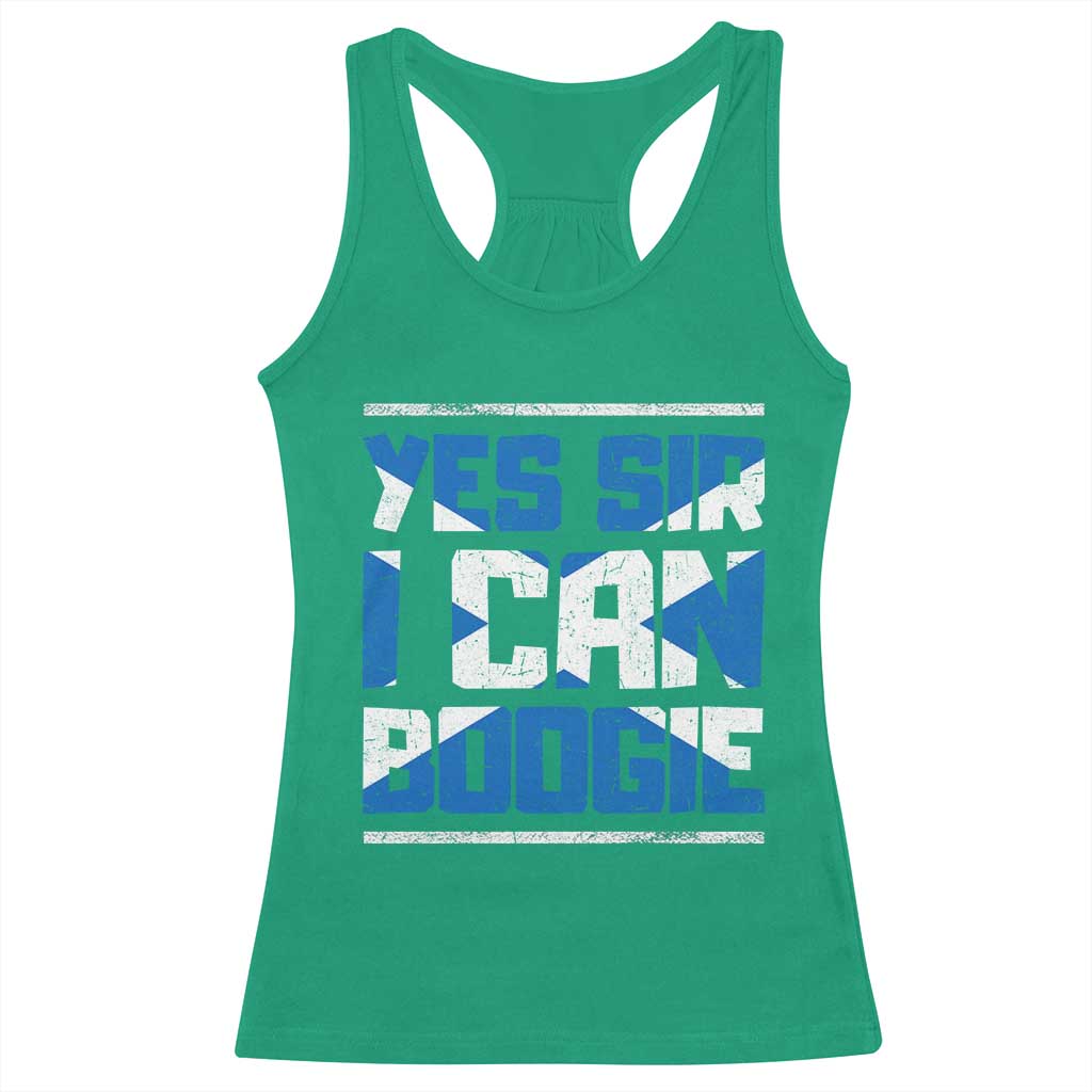 Funny Scottish Anthem Fan Saltire Flag Racerback Tank Top Yes Sir I Can Boogie Sports Style Scotland Football Supporters