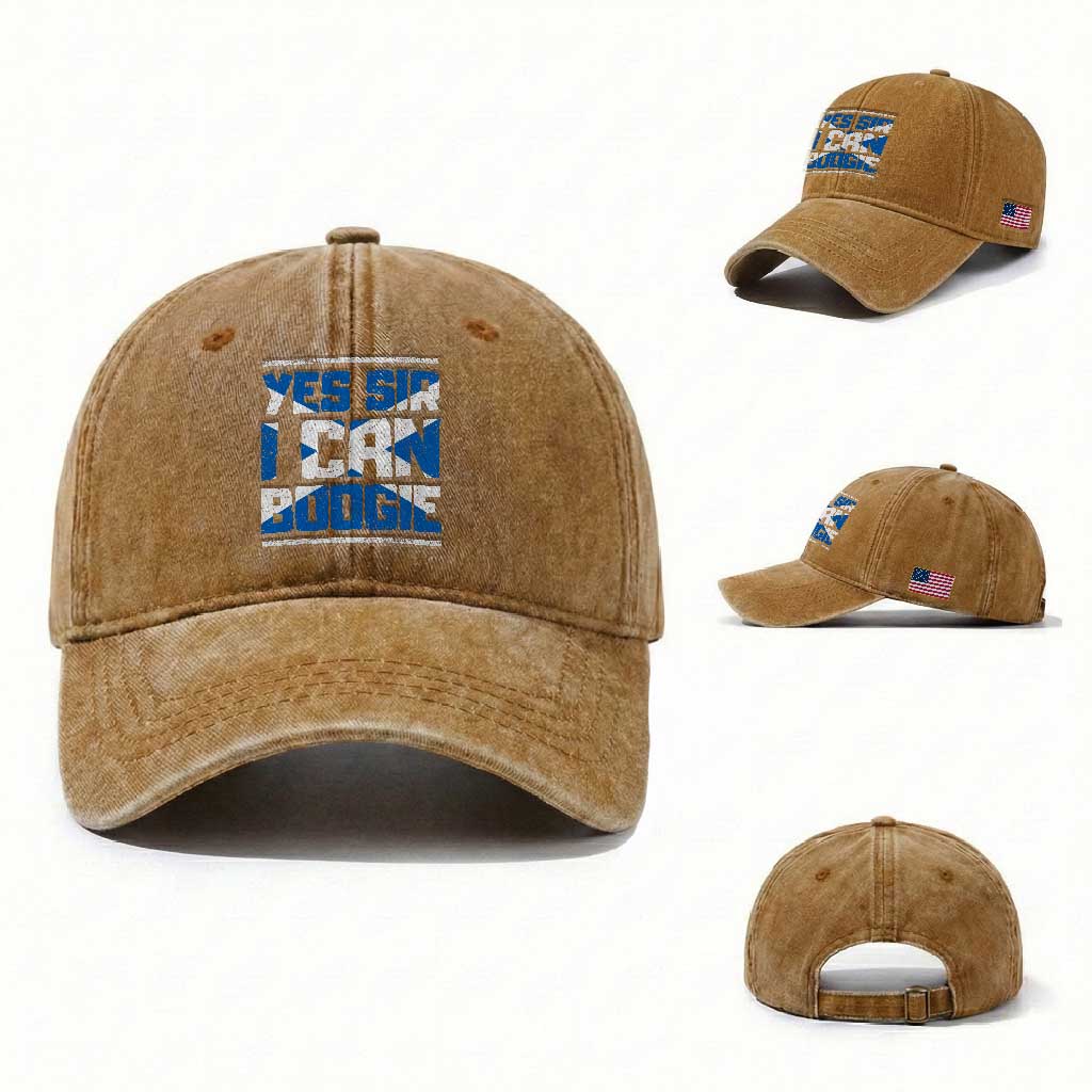 Funny Scottish Anthem Fan Saltire Flag Washed Cotton Baseball Cap Yes Sir I Can Boogie Sports Style Scotland Football Supporters