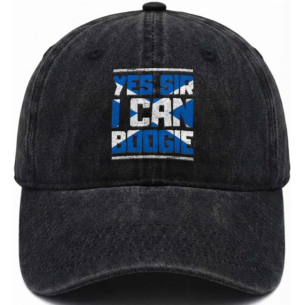 Funny Scottish Anthem Fan Saltire Flag Washed Cotton Baseball Cap Yes Sir I Can Boogie Sports Style Scotland Football Supporters