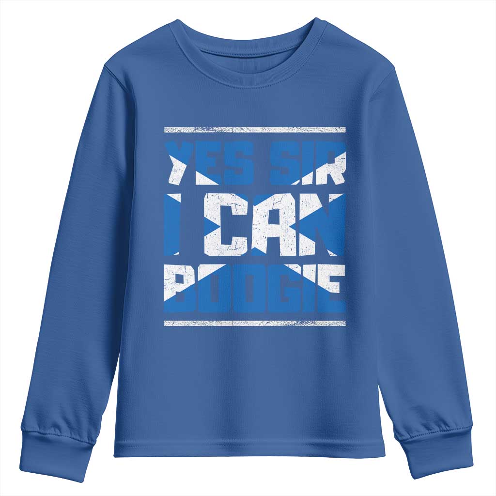 Funny Scottish Anthem Fan Saltire Flag Youth Sweatshirt Yes Sir I Can Boogie Sports Style Scotland Football Supporters