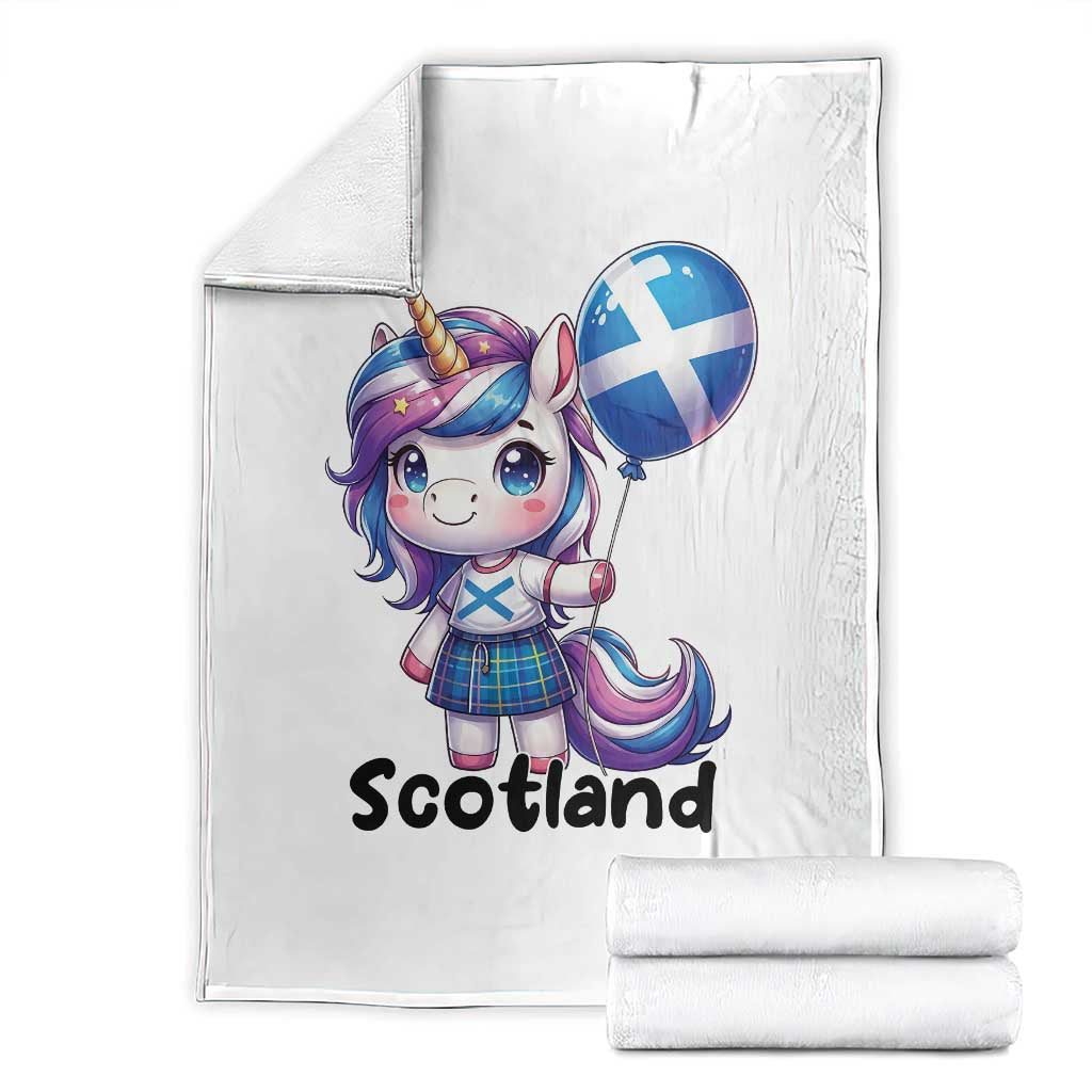 Cute Unicorn Wearing Tartan Kilt Holding Saltire Flag Graphic Throw Blanket