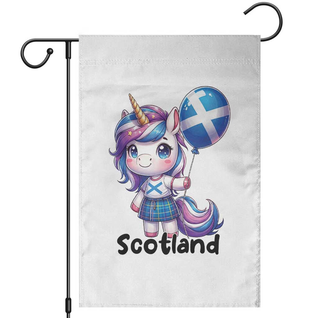 Cute Unicorn Wearing Tartan Kilt Holding Saltire Flag Graphic Garden Flag