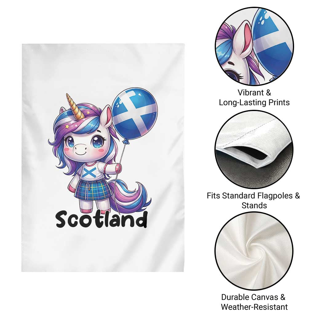 Cute Unicorn Wearing Tartan Kilt Holding Saltire Flag Graphic Garden Flag