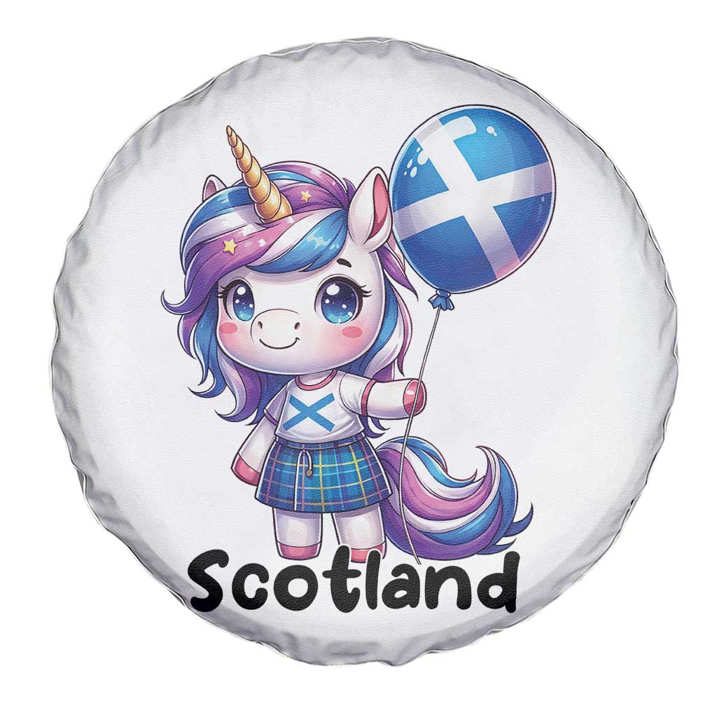 Cute Unicorn Wearing Tartan Kilt Holding Saltire Flag Graphic Spare Tire Cover