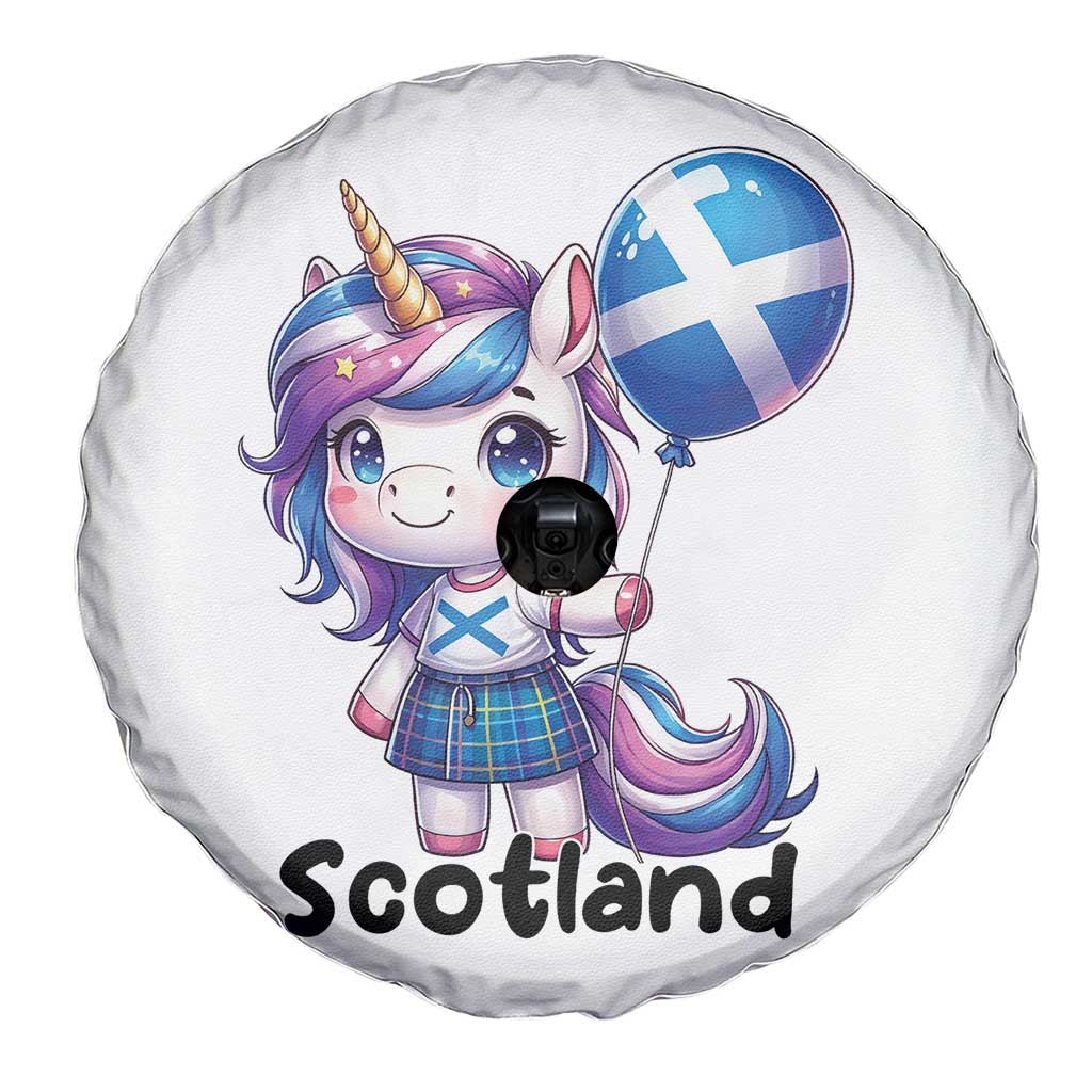 Cute Unicorn Wearing Tartan Kilt Holding Saltire Flag Graphic Spare Tire Cover