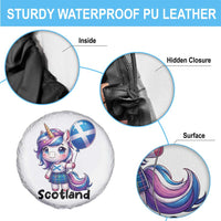 Cute Unicorn Wearing Tartan Kilt Holding Saltire Flag Graphic Spare Tire Cover