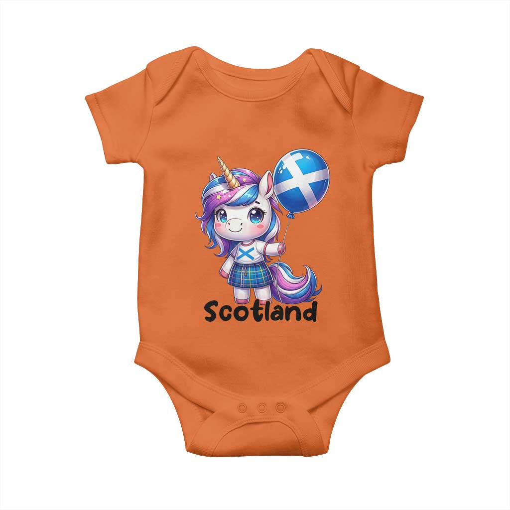 Cute Unicorn Wearing Tartan Kilt Holding Saltire Flag Graphic Baby Onesie
