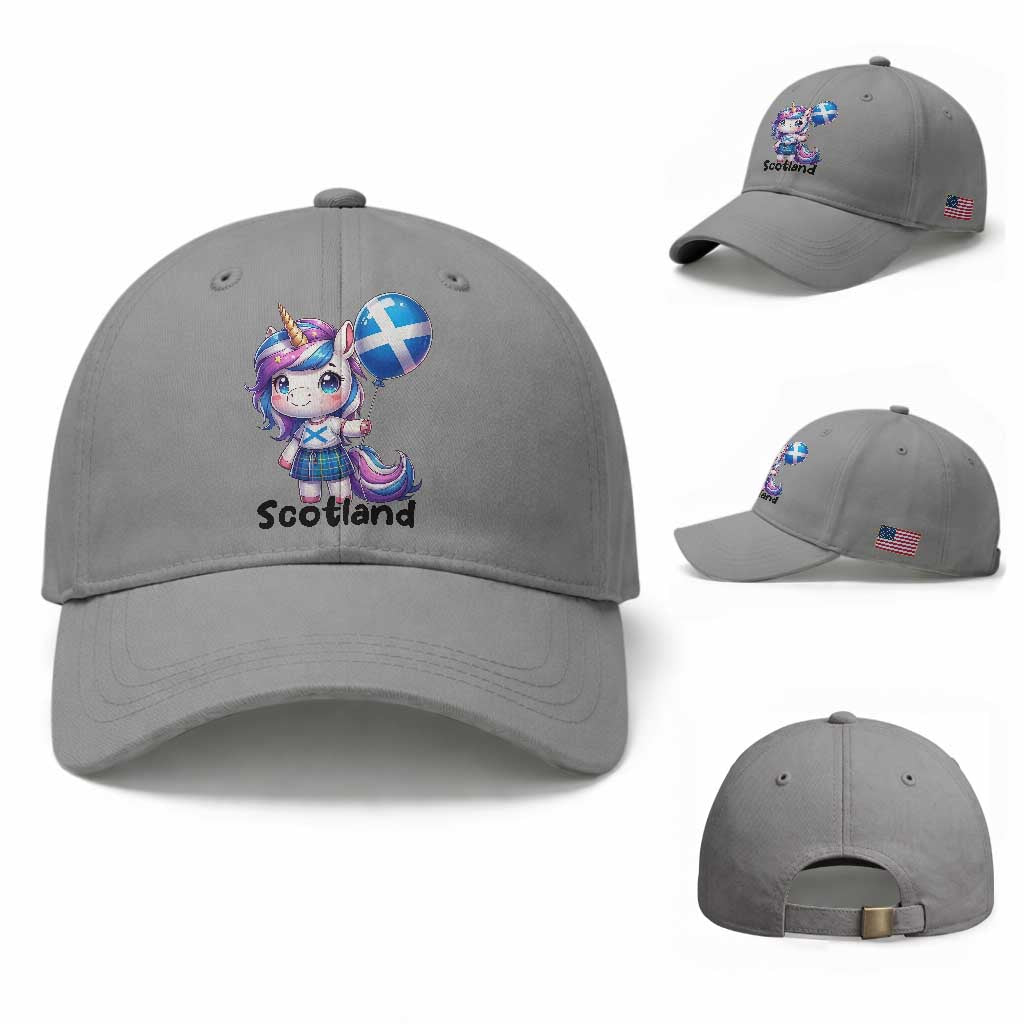 Cute Unicorn Wearing Tartan Kilt Holding Saltire Flag Graphic Baseball Cap