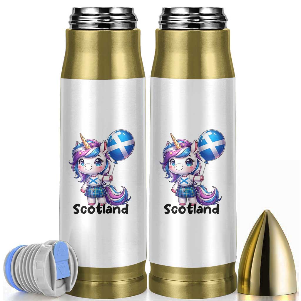 Cute Unicorn Wearing Tartan Kilt Holding Saltire Flag Graphic Bullet Tumbler