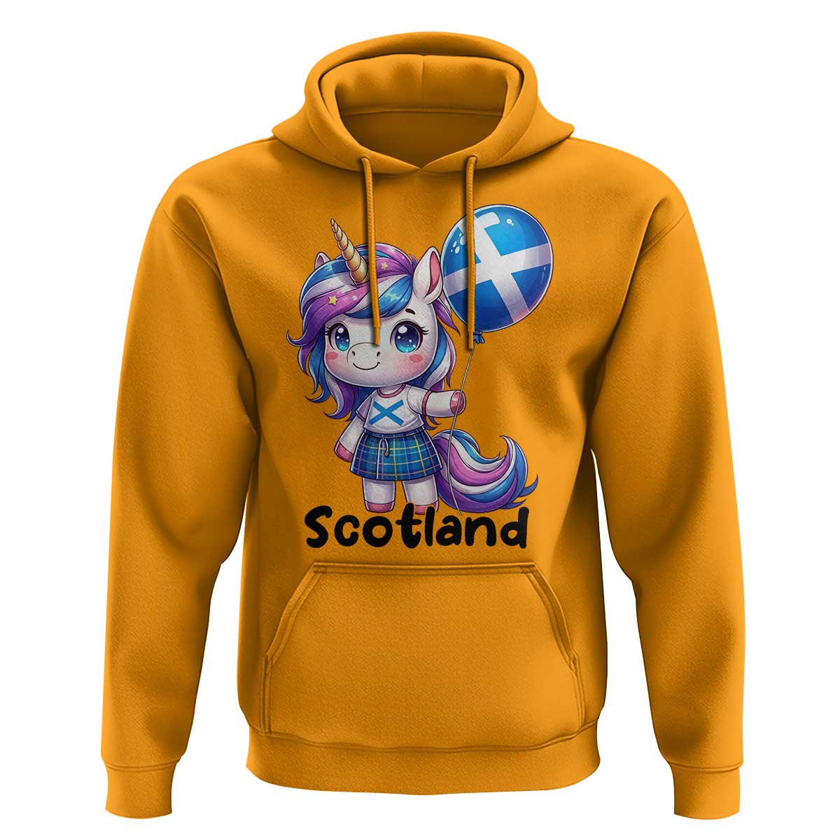 Cute Unicorn Wearing Tartan Kilt Holding Saltire Flag Graphic Hoodie