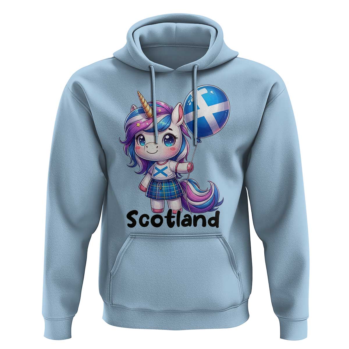 Cute Unicorn Wearing Tartan Kilt Holding Saltire Flag Graphic Hoodie