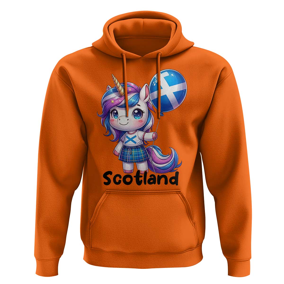 Cute Unicorn Wearing Tartan Kilt Holding Saltire Flag Graphic Hoodie