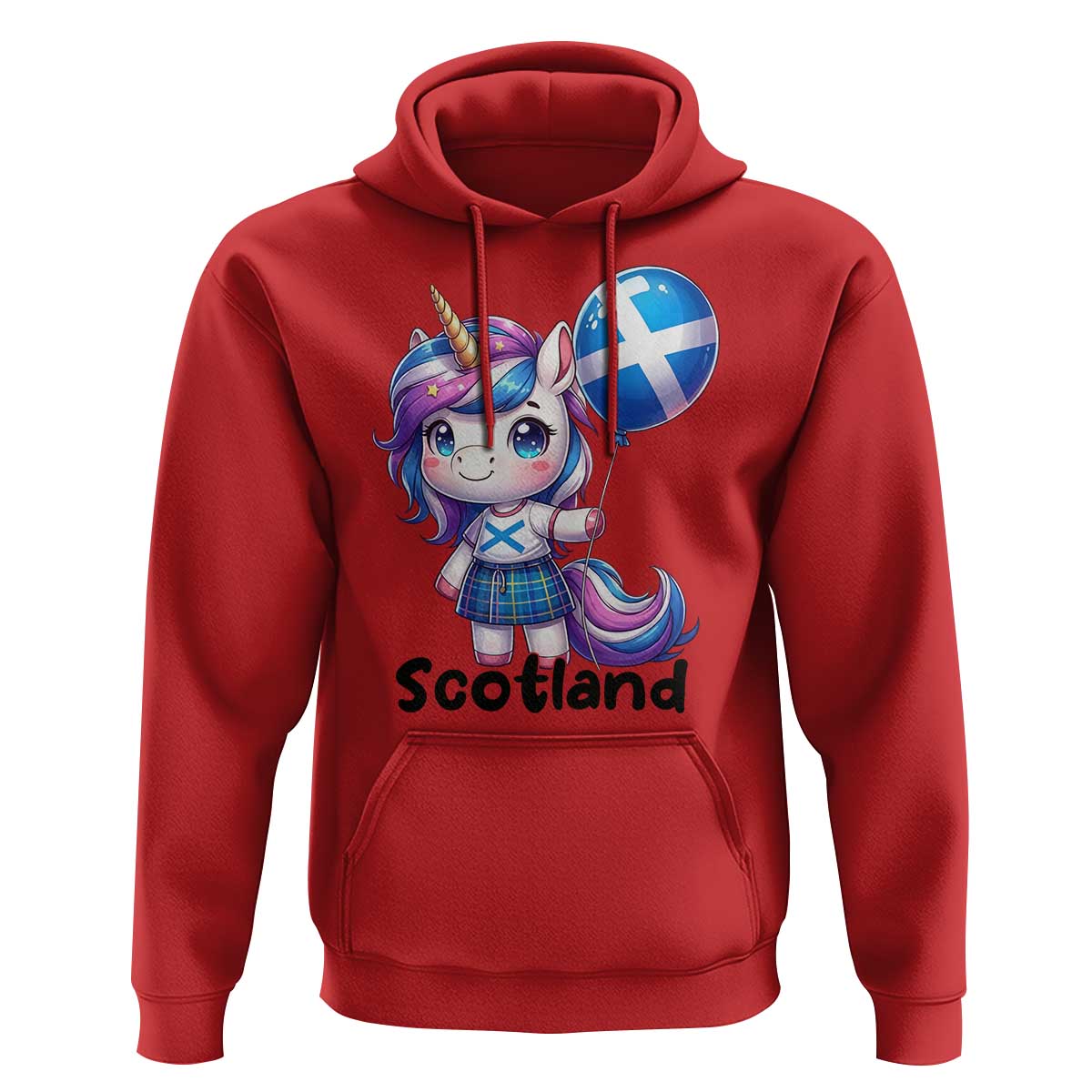 Cute Unicorn Wearing Tartan Kilt Holding Saltire Flag Graphic Hoodie