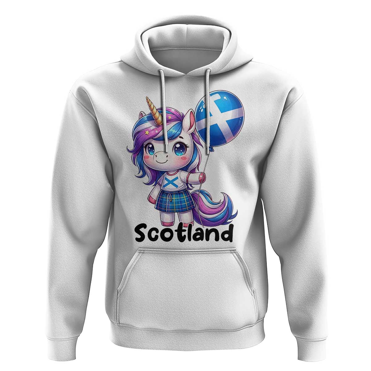 Cute Unicorn Wearing Tartan Kilt Holding Saltire Flag Graphic Hoodie