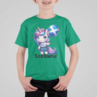 Cute Unicorn Wearing Tartan Kilt Holding Saltire Flag Graphic T Shirt For Kid